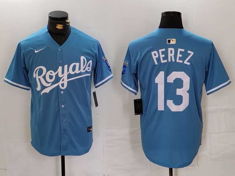 Men%27s Kansas City Royals #13 Salvador Perez Light Blue Cool Base Stitched Jersey->kansas city royals->MLB Jersey